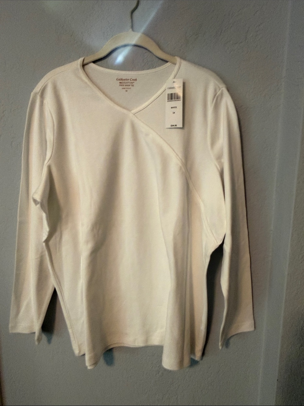 NWT Coldwater Creek White V-Neck Wrap-Detail Long Sleeve Tee
